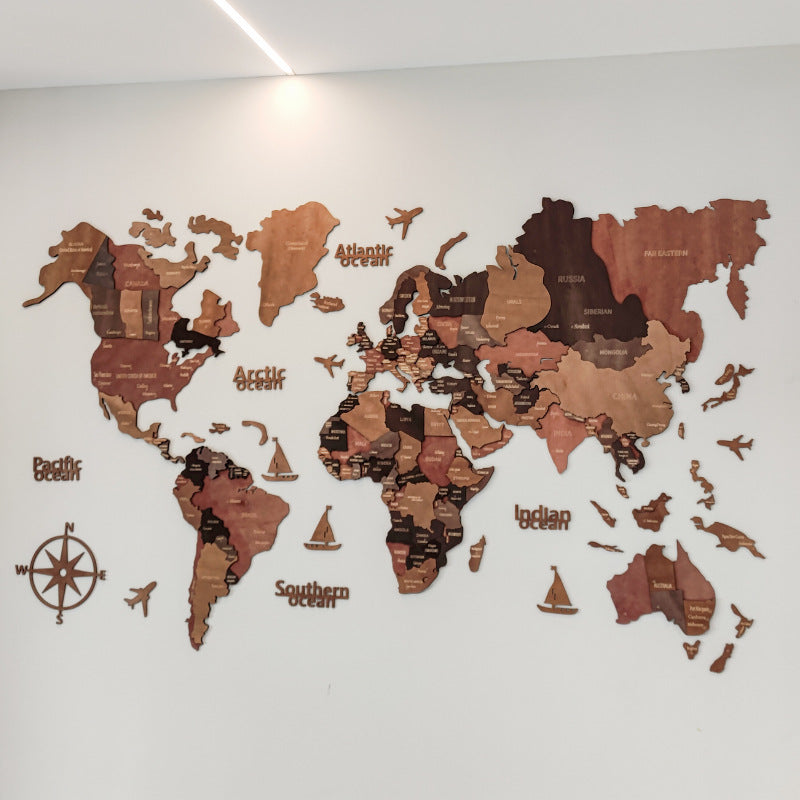 "The World at Your Fingertips: 3D Natural Wood Wall Art for Dreamers & Explorers."