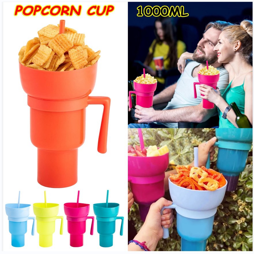 Snack Smarter: The One-Handed 2-in-1 Popcorn Bucket & Drink Cup.